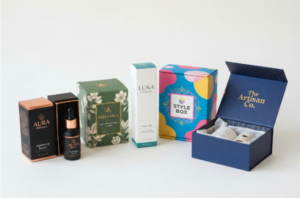 Custom retail packaging boxes designed with premium branding for attractive product presentation on store shelves.